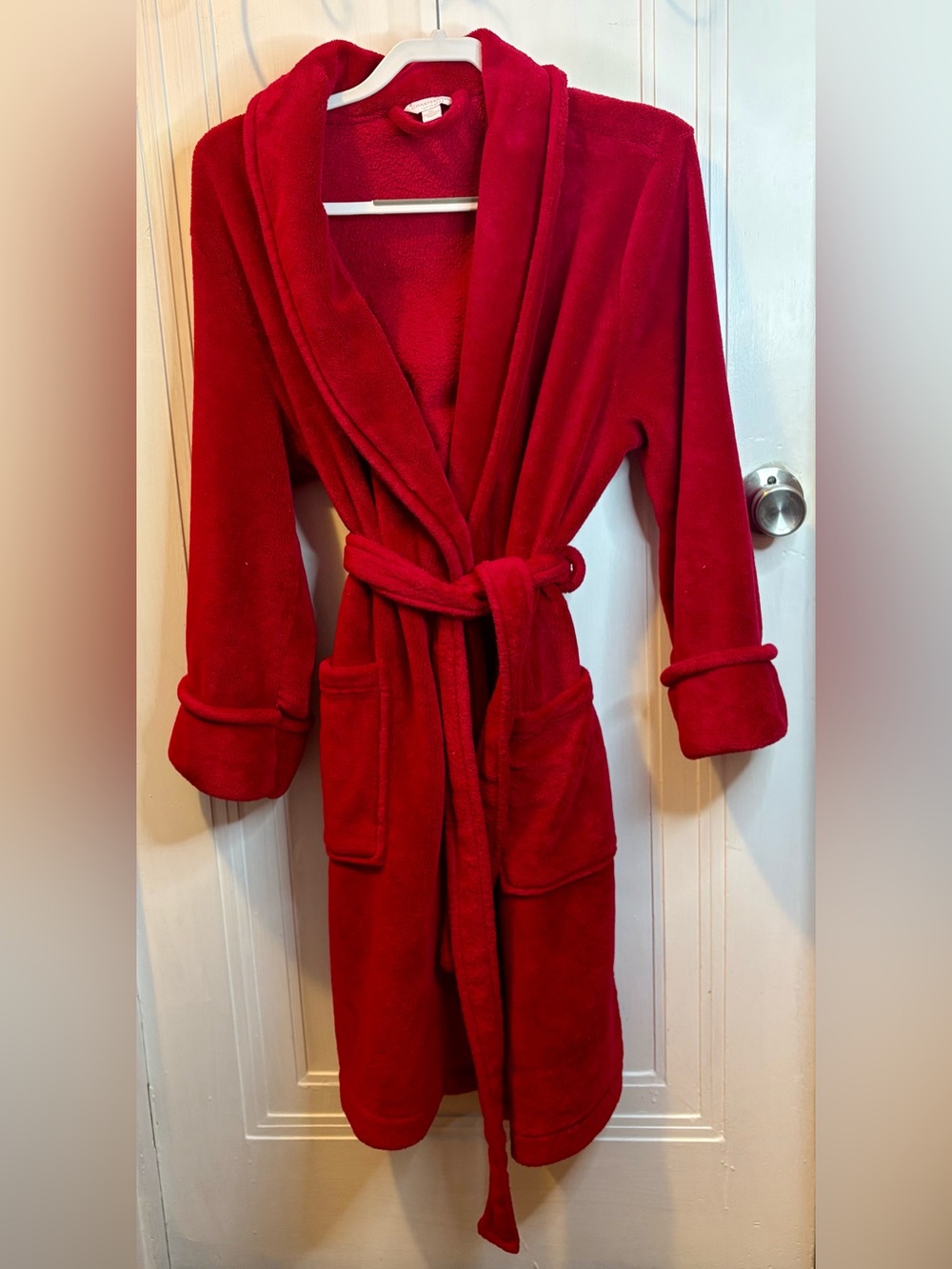Charter Club Red Plush Shawl-Collar Robe with Belt